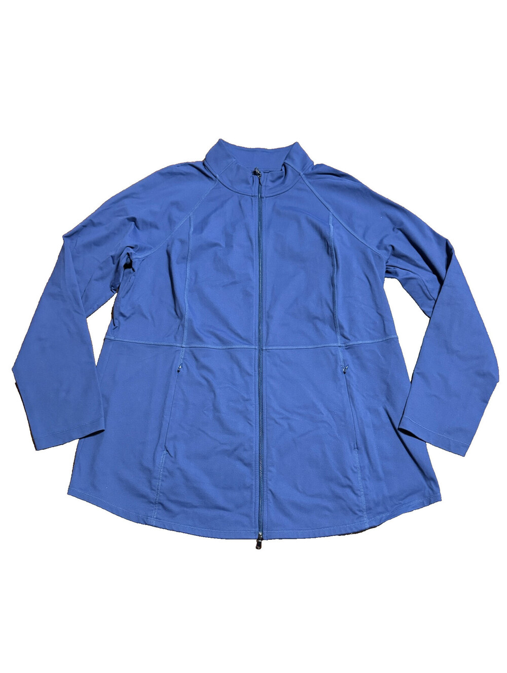 J Jill Fit Out & About Shirttail Jacket Womens L Blue Full Zip Stretch